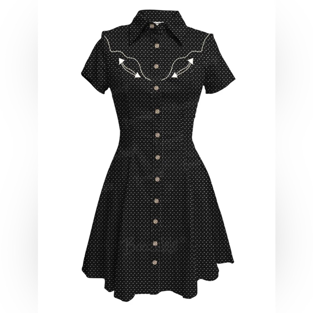 100% Cotton Western Style Shirt Dress black with white polka dots plus size 4x